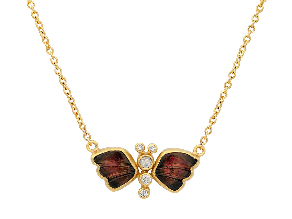 GURHAN, GURHAN Butterfly Gold Pendant Necklace, 23.5x12mm, Tourmaline and Diamond