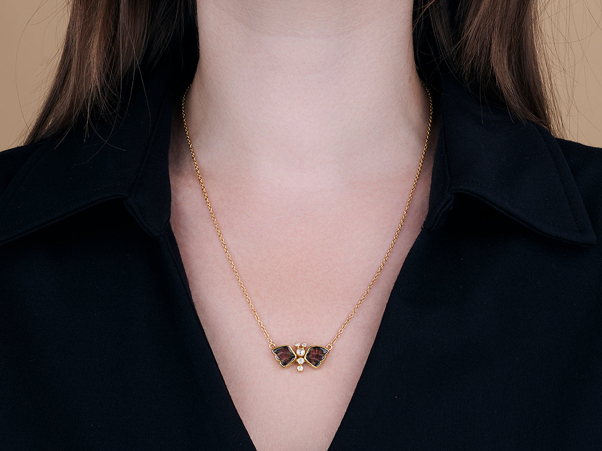 GURHAN, GURHAN Butterfly Gold Pendant Necklace, 23.5x12mm, Tourmaline and Diamond