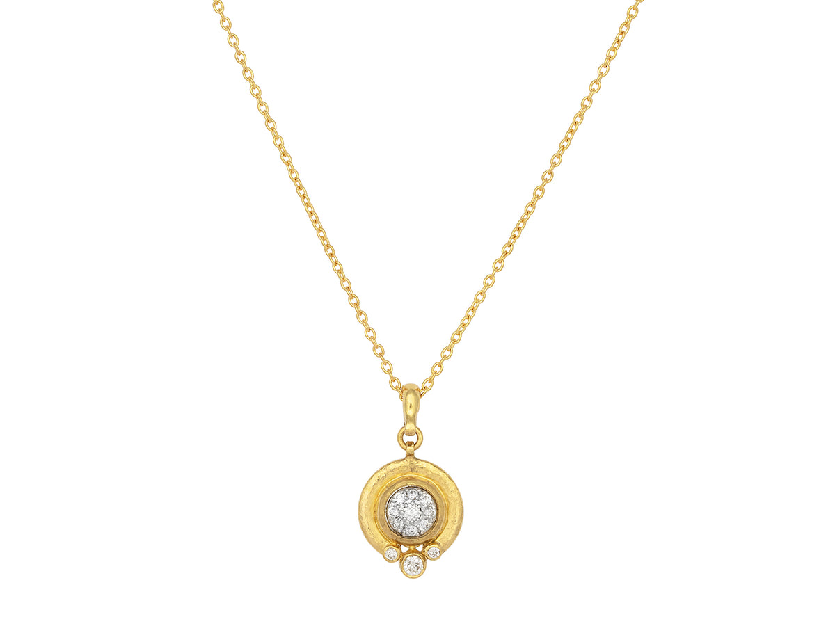 GURHAN, GURHAN Celestial Gold Round Pendant Necklace, Center Pave set in Wide Frame, with Diamond