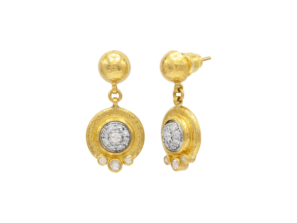 GURHAN, GURHAN Celestial Gold Single Drop Earrings, Round Wide Frame, Diamond