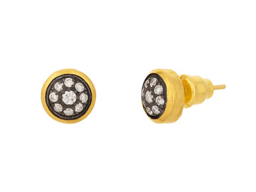 GURHAN, GURHAN Celestial Gold Diamond Stud Earrings, Round Stone Cluster set in Blackened 18K White Gold