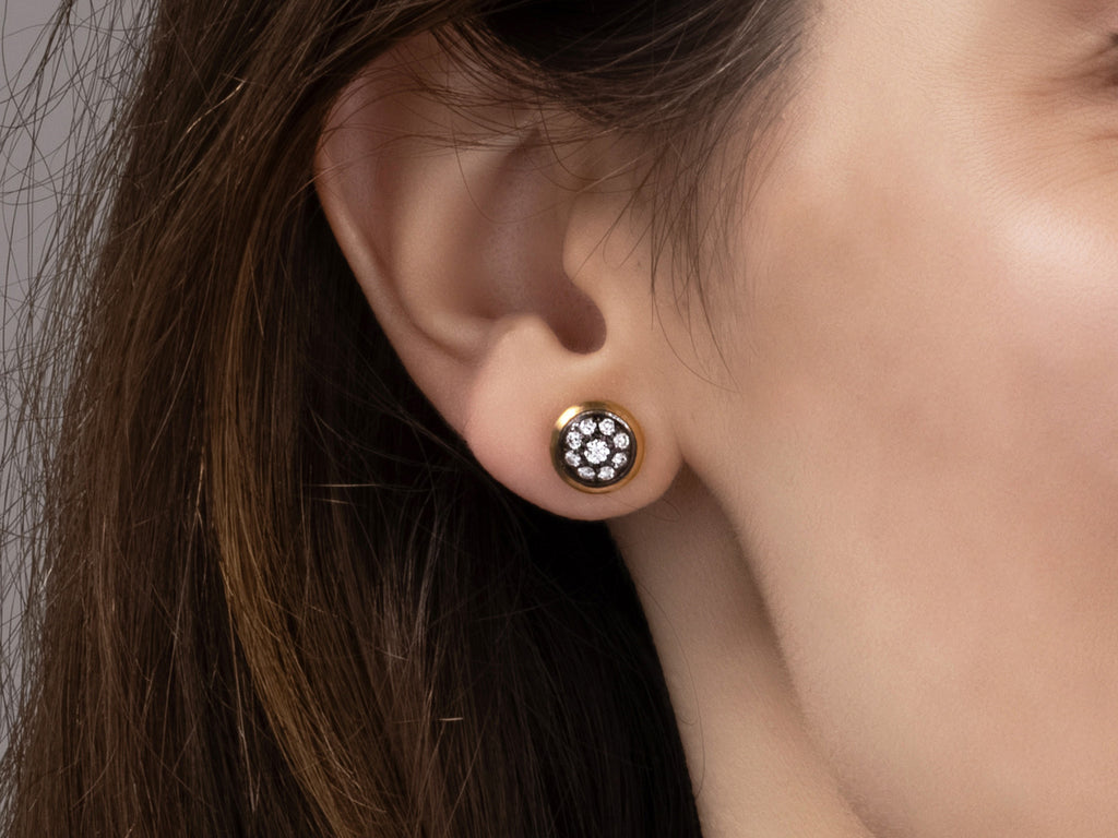 GURHAN, GURHAN Celestial Gold Diamond Stud Earrings, Round Stone Cluster set in Blackened 18K White Gold