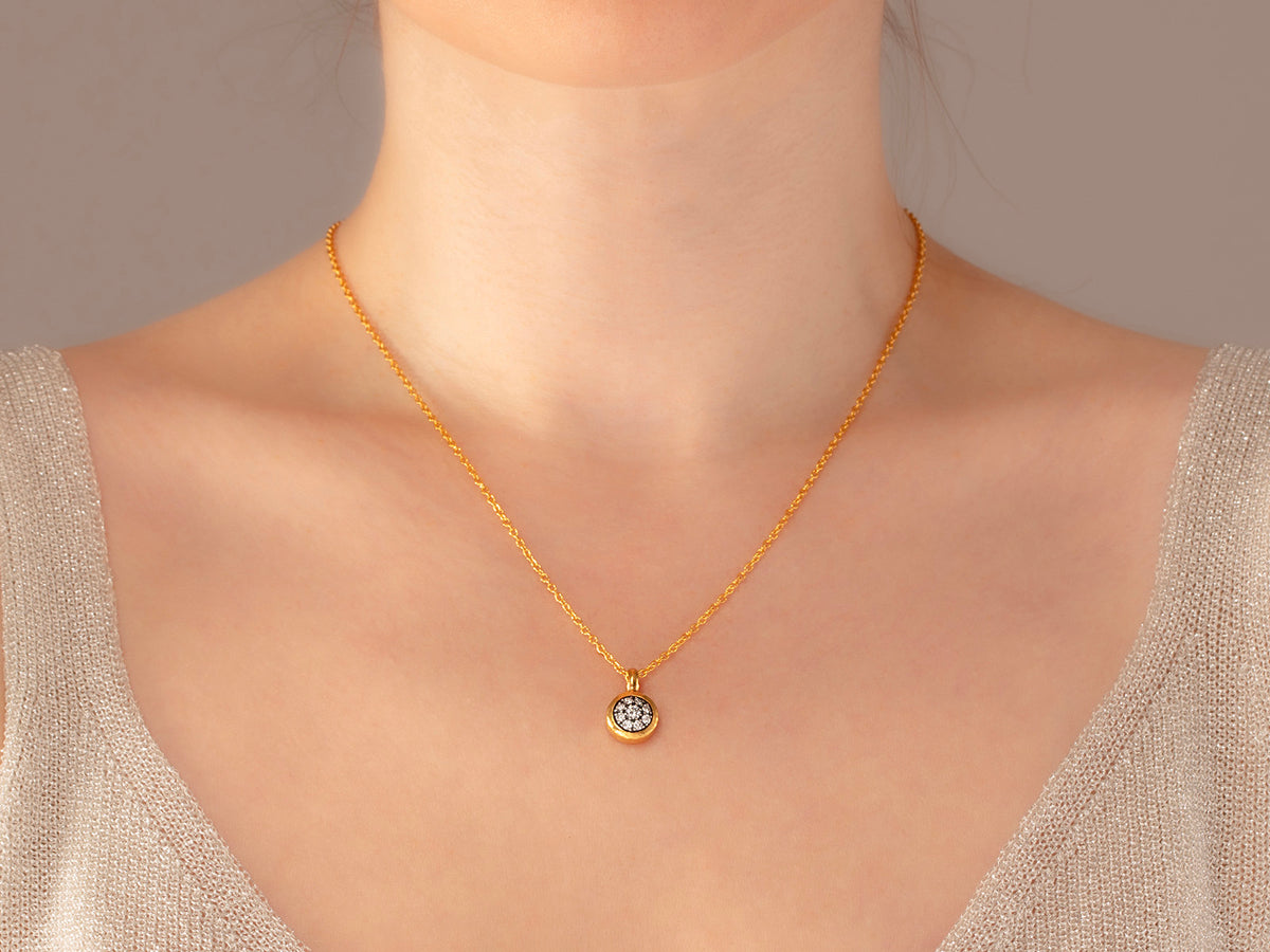 GURHAN, GURHAN Celestial Gold Pendant Necklace, Small Round, Blackened Silver Pave, Diamond