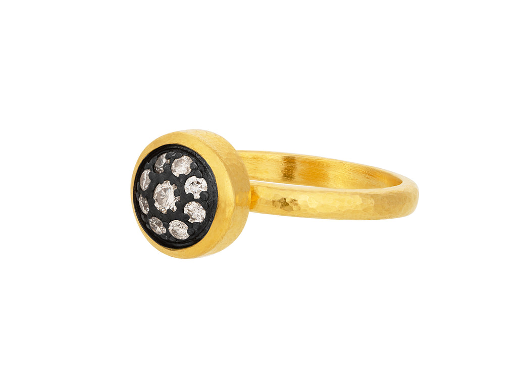 GURHAN, GURHAN Celestial Gold Diamond Stacking Ring, Round Stone Cluster set in Blackened 18K White Gold