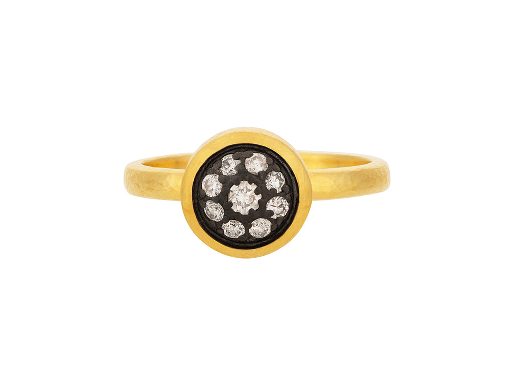 GURHAN, GURHAN Celestial Gold Diamond Stacking Ring, Round Stone Cluster set in Blackened 18K White Gold