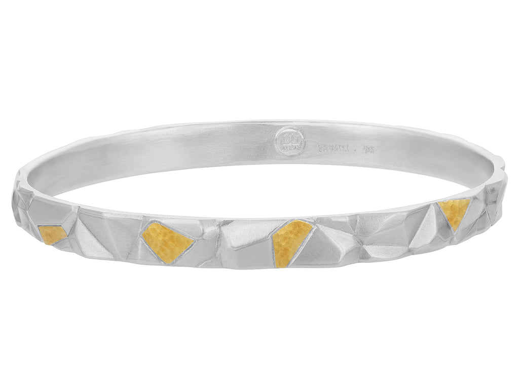 GURHAN, GURHAN Century Sterling Silver Stacking Bangle Bracelet, Jagged Surface, Gold Accents