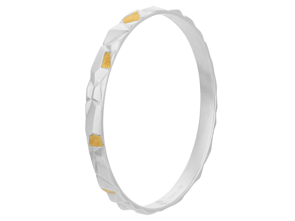 GURHAN, GURHAN Century Sterling Silver Stacking Bangle Bracelet, Jagged Surface, Gold Accents