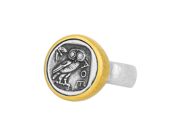 GURHAN, GURHAN Coin Sterling Silver Cocktail Ring, Owl, Gold Accents