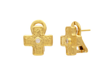 GURHAN, GURHAN Cross Gold Diamond Stud Earrings, 16.5mm Wide