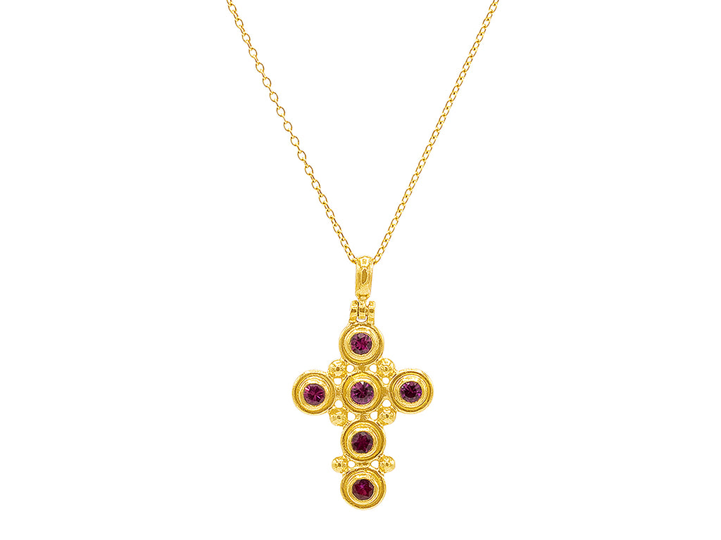 GURHAN, GURHAN Cross Gold Ruby Pendant Necklace, Gold Granulations