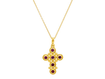 GURHAN, GURHAN Cross Gold Ruby Pendant Necklace, Gold Granulations