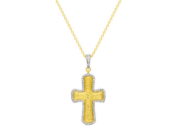 GURHAN, GURHAN Cross Gold Diamond Pendant Necklace, 45x22mm, White Gold Pave Frame