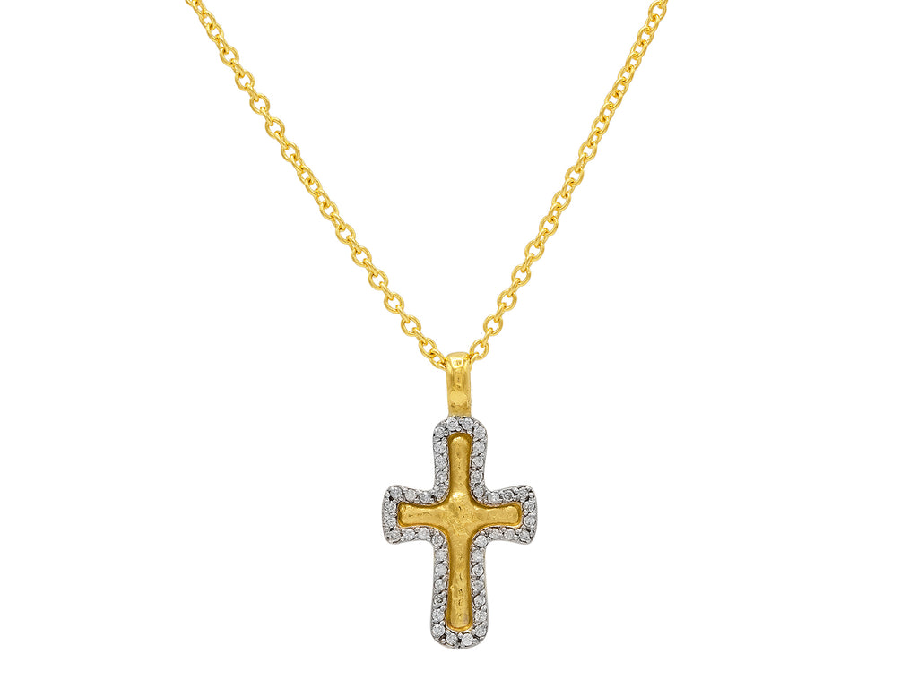 GURHAN, GURHAN Cross Gold Diamond Pendant Necklace, 25x13mm, White Gold Pave Frame