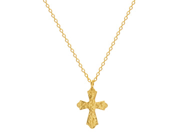 GURHAN, GURHAN Cross Gold Pendant Necklace, 16x10.5mm, Hammered