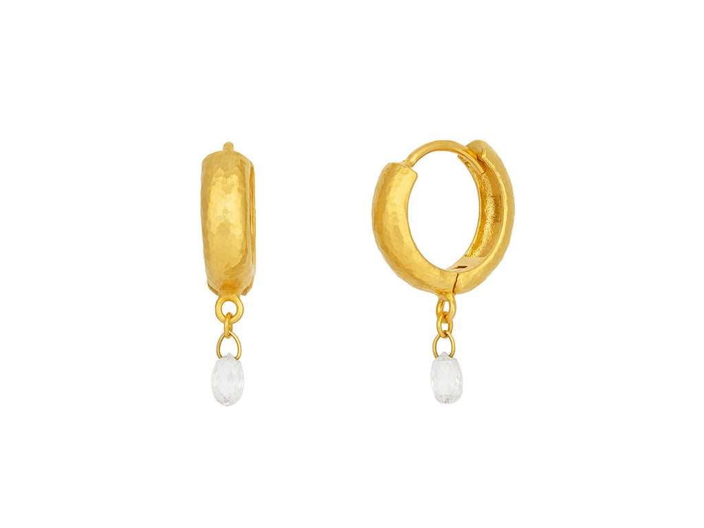 GURHAN, GURHAN Dew Gold Diamond Briolette Huggie Hoop Earrings,