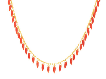 GURHAN, GURHAN Dew Gold Coral Link Short Necklace, Dangling Briolettes on Delicate Chain