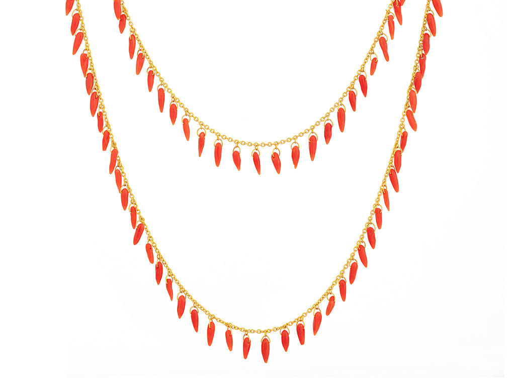 GURHAN, GURHAN Dew Gold Coral Link Long Necklace, Dangling Briolettes on Delicate Chain