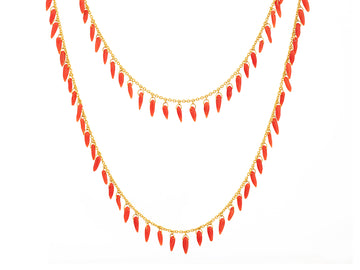 GURHAN, GURHAN Dew Gold Coral Link Long Necklace, Dangling Briolettes on Delicate Chain