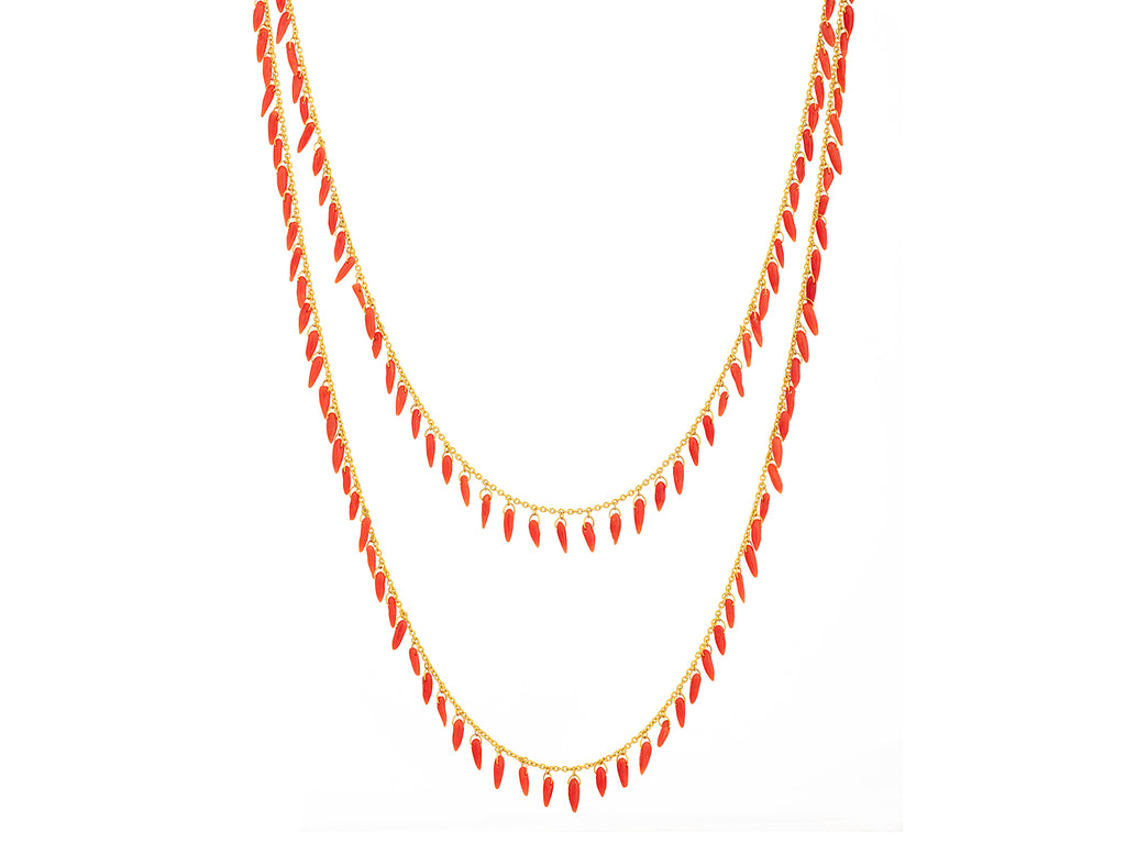 GURHAN, GURHAN Dew Gold Coral Link Long Necklace, Dangling Briolettes on Delicate Chain