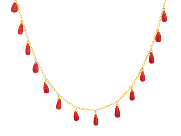 GURHAN, GURHAN Dew Gold Coral Link Short Necklace, Dangling Drops on Delicate Chain