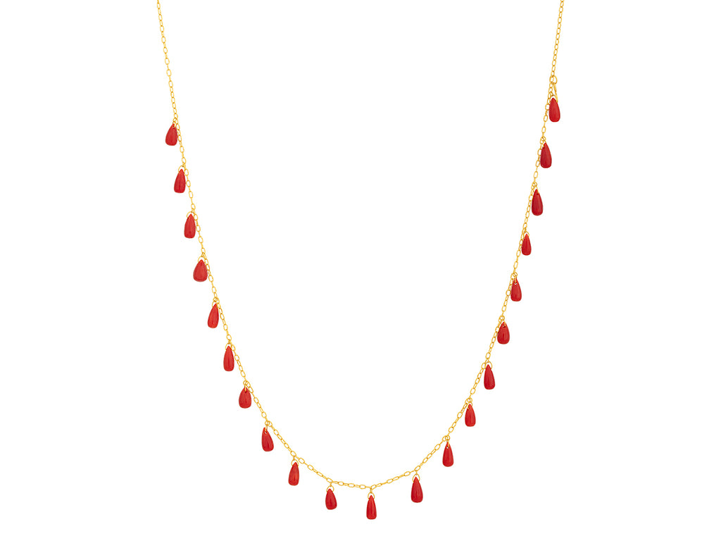 GURHAN, GURHAN Dew Gold Coral Link Short Necklace, Dangling Drops on Delicate Chain