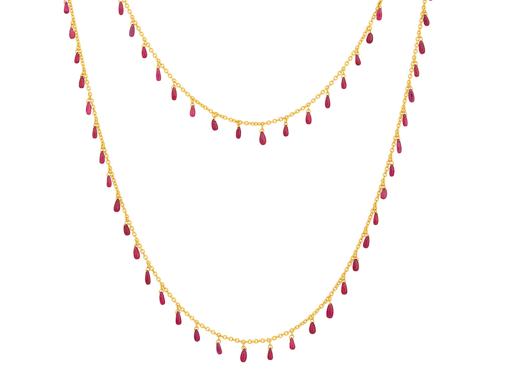 GURHAN, GURHAN Dew Gold Ruby Link Long Necklace, Briolettes on Delicate Chain