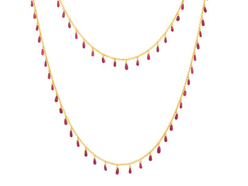 GURHAN, GURHAN Dew Gold Ruby Link Long Necklace, Briolettes on Delicate Chain