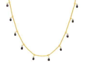 GURHAN, GURHAN Dew Gold Black Diamond Single-Strand Short Necklace, Thin Gold Tubes with 12 Briolettes