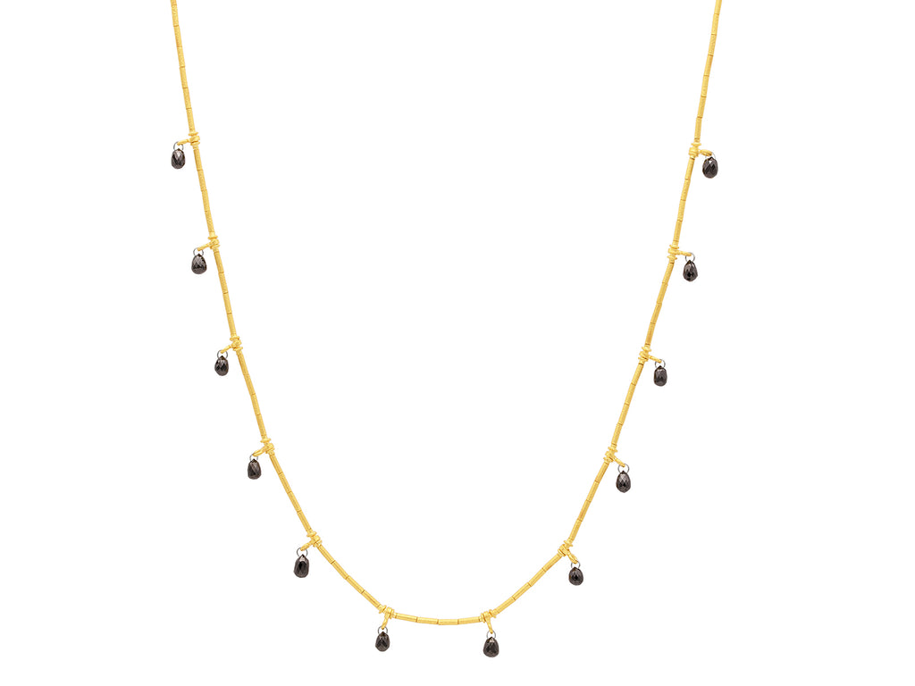 GURHAN, GURHAN Dew Gold Black Diamond Single-Strand Short Necklace, Thin Gold Tubes with 12 Briolettes