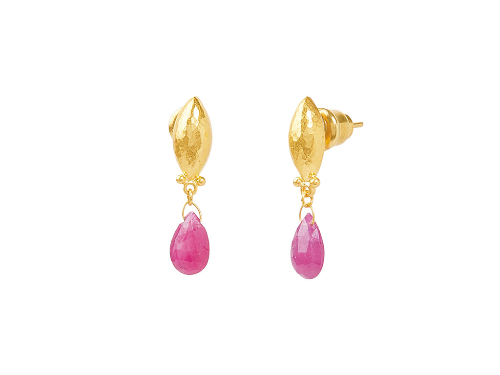 GURHAN, GURHAN Dew Gold Ruby Single Drop Earrings, Single Briolette on Post Stud