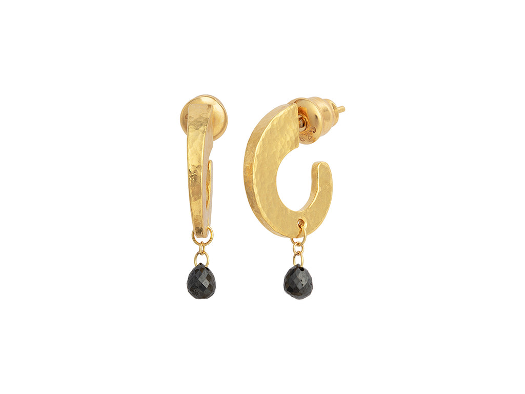 GURHAN, GURHAN Dew Gold Black Diamond Single Drop Earrings, Graduated Thin Hoop