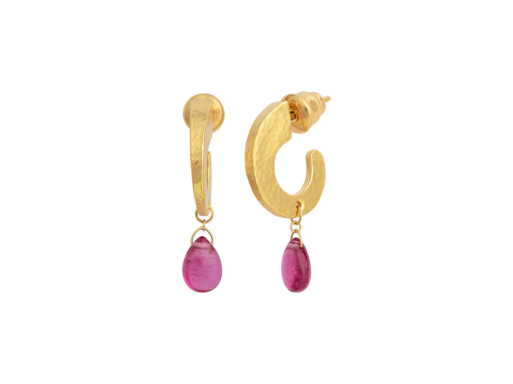 GURHAN, GURHAN Dew Gold Tourmaline Single Drop Earrings, Graduated Thin Hoop