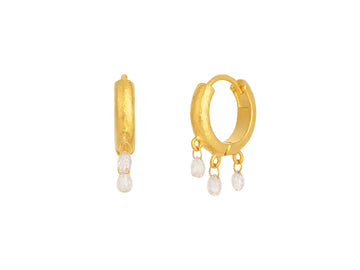 GURHAN, GURHAN Dew Gold Diamond Triple Drop Earrings, Huggie Hoop with 3 Briolettes