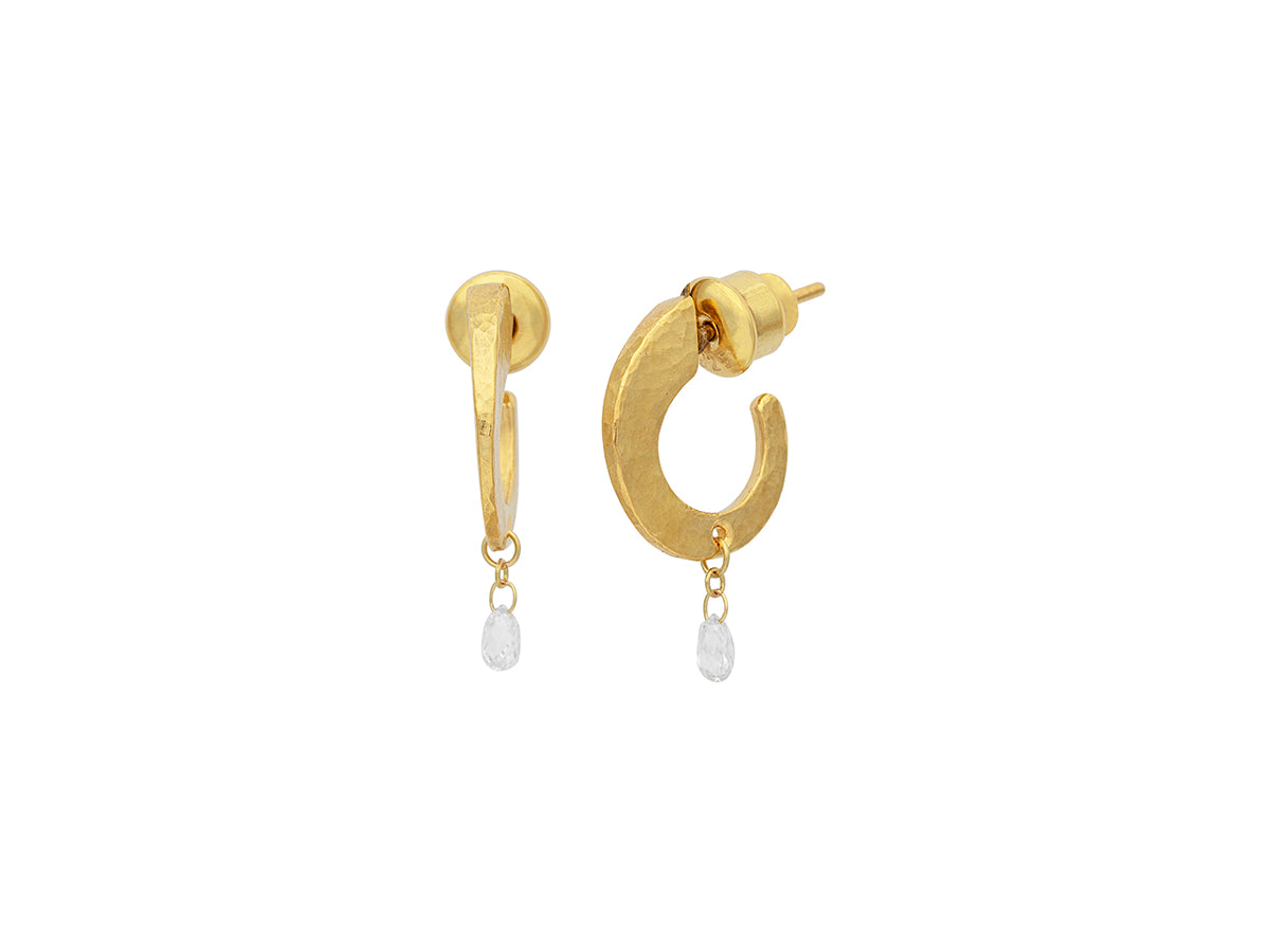 GURHAN, GURHAN Dew Gold Hoop Earrings, Thin, with Diamond Briolette