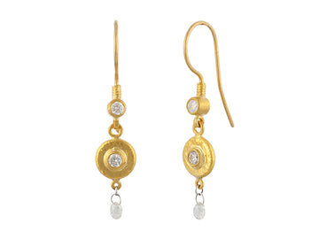 GURHAN, GURHAN Droplet Gold Diamond Double Drop Earrings, 8mm Round Drop on Wire Hook