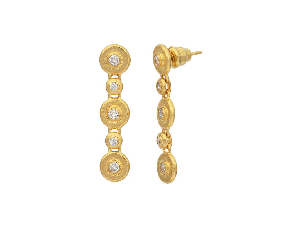 GURHAN, GURHAN Droplet Gold Diamond Double Drop Earrings, 8mm Triple Round with Post Top