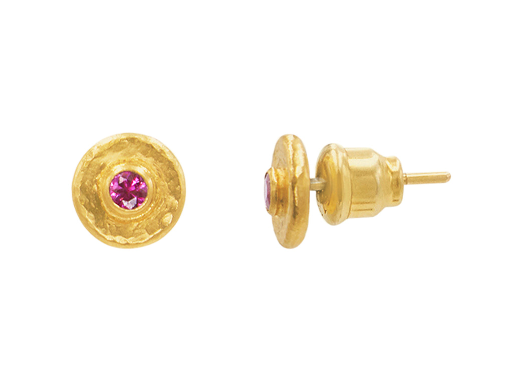 GURHAN, GURHAN Droplet Gold Ruby Stud Earrings, 8mm Round on Post