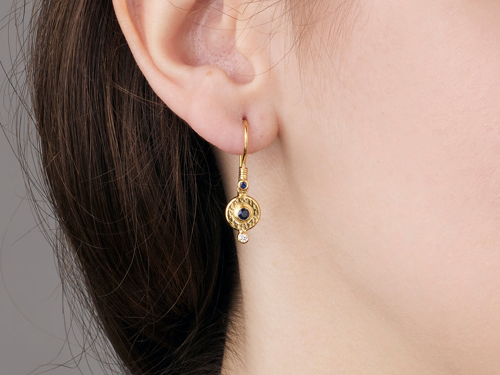 GURHAN, GURHAN Droplet Gold Sapphire Single Drop Earrings, 8mm Round on Wire Hook