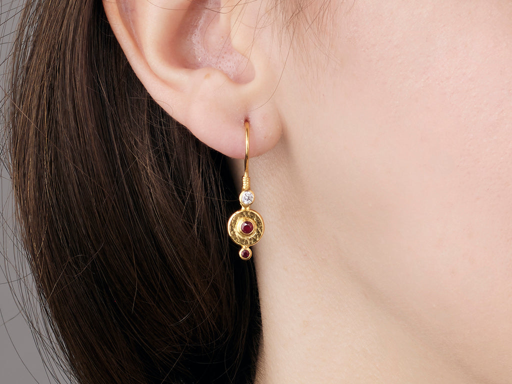 GURHAN, GURHAN Droplet Gold Ruby Single Drop Earrings, 8mm Round on Wire Hook