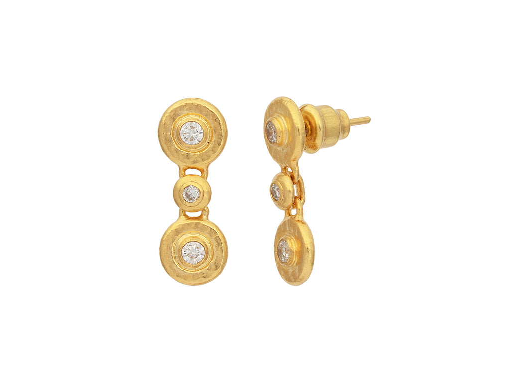 GURHAN, GURHAN Droplet Gold Diamond Single Drop Earrings, 8mm Double Round with Post Top