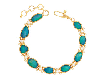 GURHAN, GURHAN Elements Gold All Around Link Bracelet, Mixed Amorphous Shapes, Opal