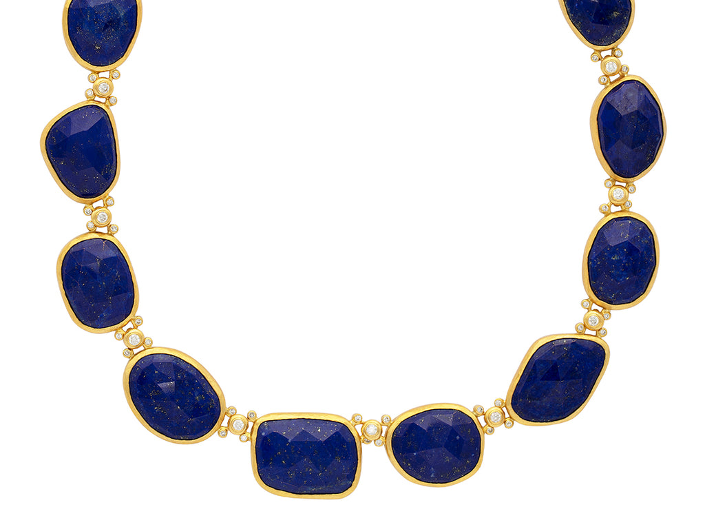 GURHAN, GURHAN Elements Gold All Around Short Necklace, Mixed Sized Amorphous, with Lapis and Diamond