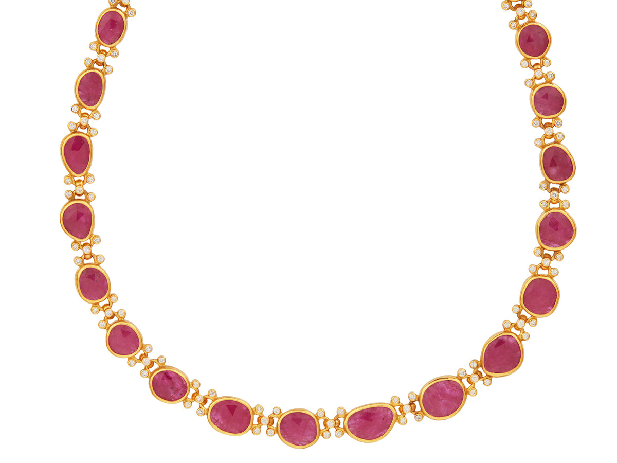 GURHAN, GURHAN Elements Gold All Around Short Necklace, Mixed Amorphous Shapes, Ruby and Diamond