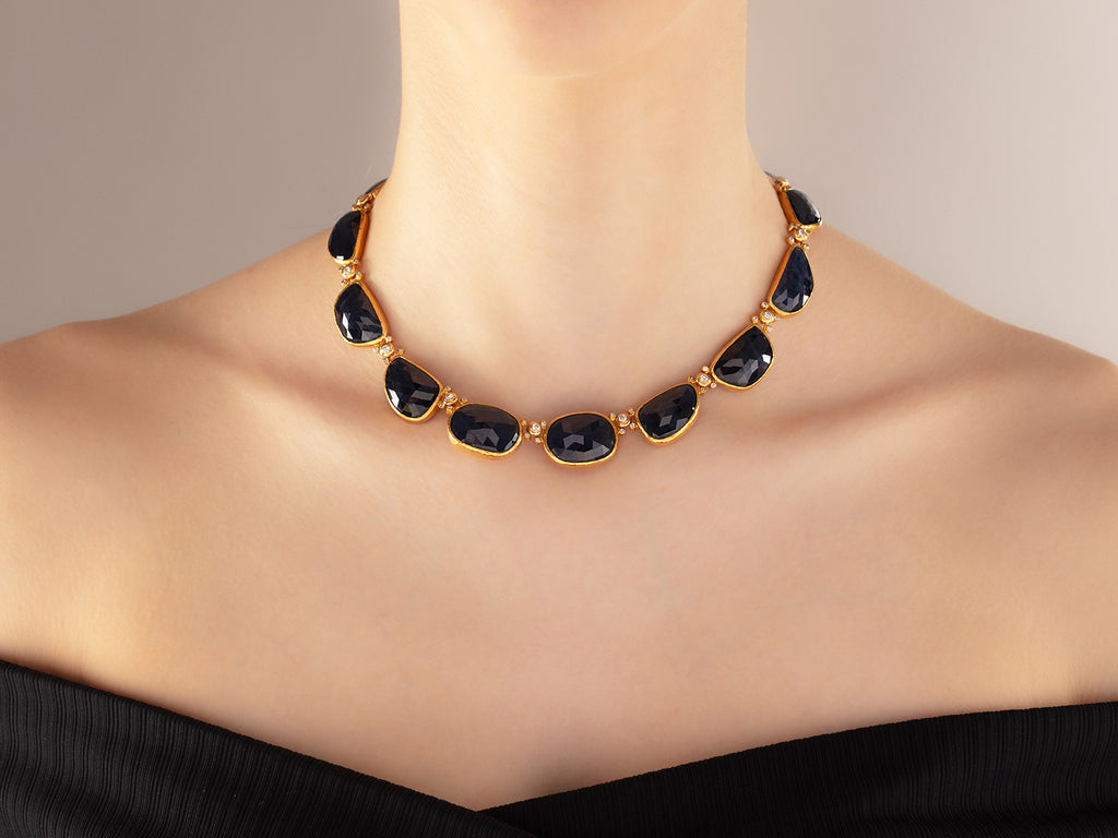 GURHAN, GURHAN Elements Gold All Around Short Necklace, Mixed Rosecut Shapes, Sapphire and Diamond