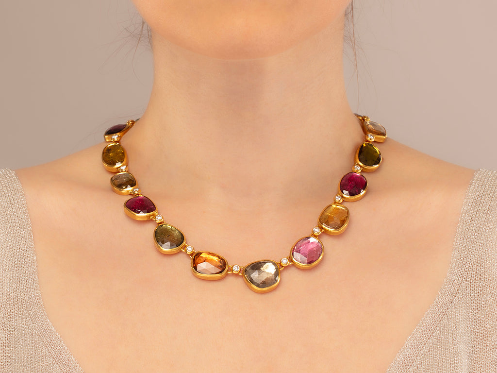 GURHAN, GURHAN Elements Gold All Around Short Necklace, Mixed Amorphous Shapes, Tourmaline and Diamond