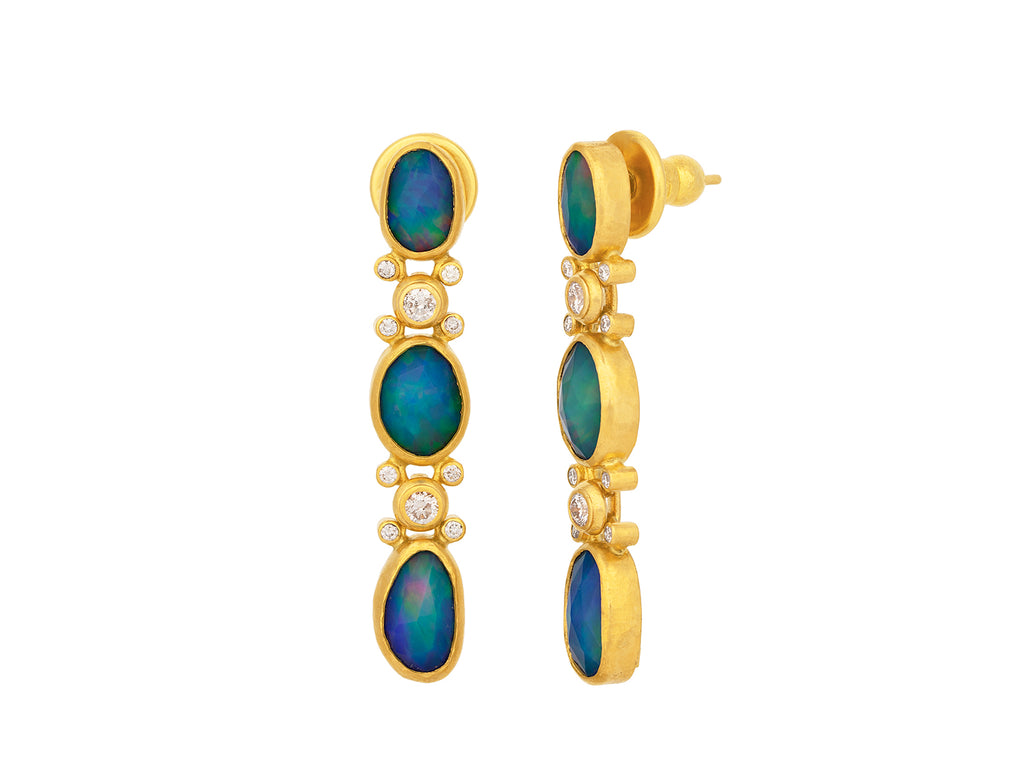 GURHAN, GURHAN Elements Gold Opal Double Drop Drop Earrings, Amorphous Shape Stones on Post Top