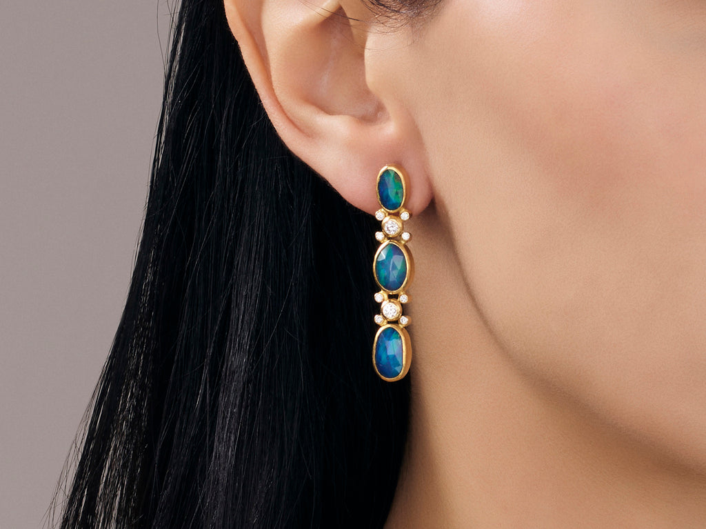 GURHAN, GURHAN Elements Gold Opal Double Drop Drop Earrings, Amorphous Shape Stones on Post Top