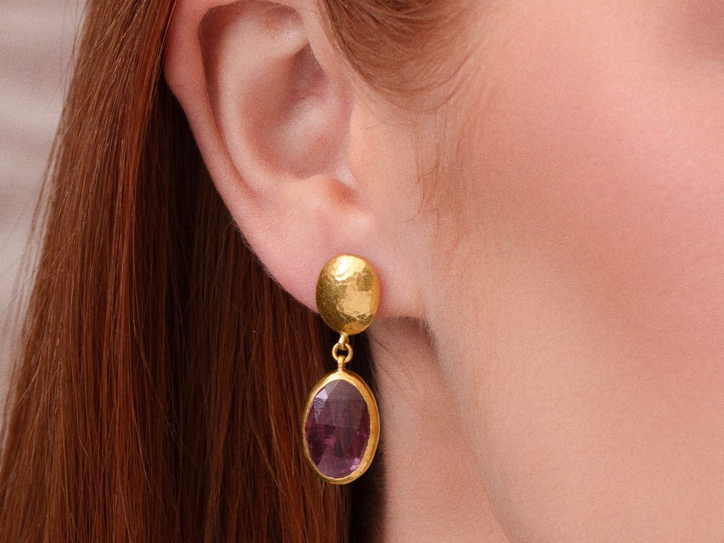 GURHAN, GURHAN Elements Gold Drop Earrings, 16x11mm Amorphous on Oval Post Top, Tourmaline