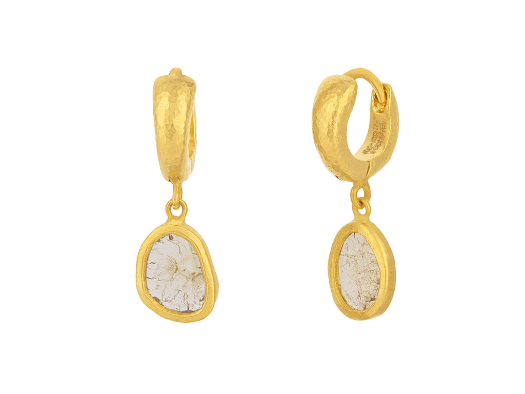 GURHAN, GURHAN Elements Gold Diamond Single Drop Earrings, Amorphous Slice on Huggie Hoop Top