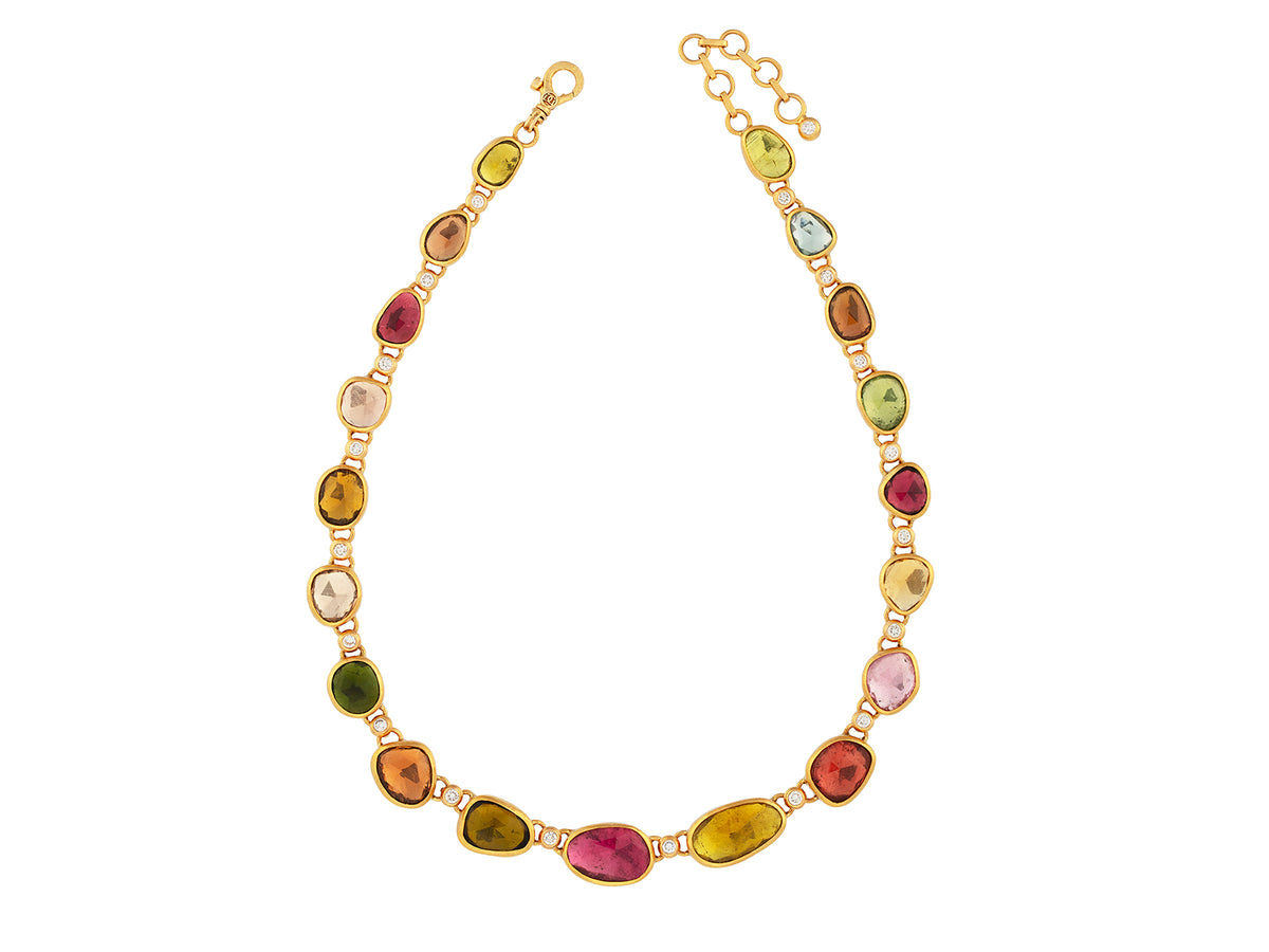 GURHAN, GURHAN Elements Gold Link Short Necklace, Mixed Amorphous Shapes, Tourmaline and Diamond